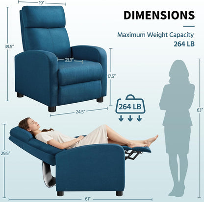Luxurious Blue Recliner Chair with 3 Adjustable Positions for Ultimate Comfort in Your Living Space