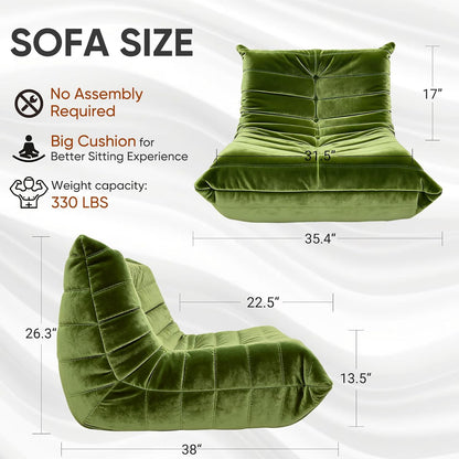 Bean Bag Chair for Adults, High-Density Foam, Dutch Velvet, Green