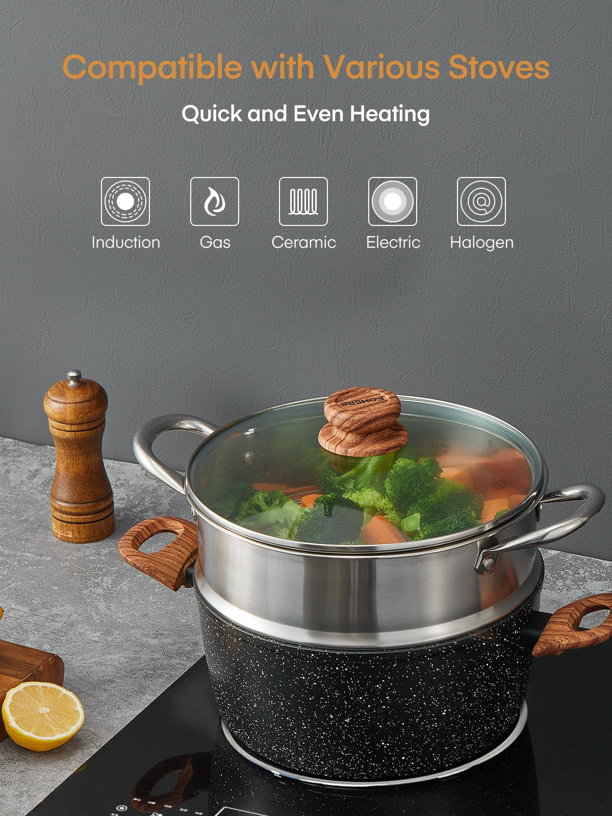 Pots and Pans Set with Lids 15 Pcs, Aluminum Nonstick Induction Cookware Sets