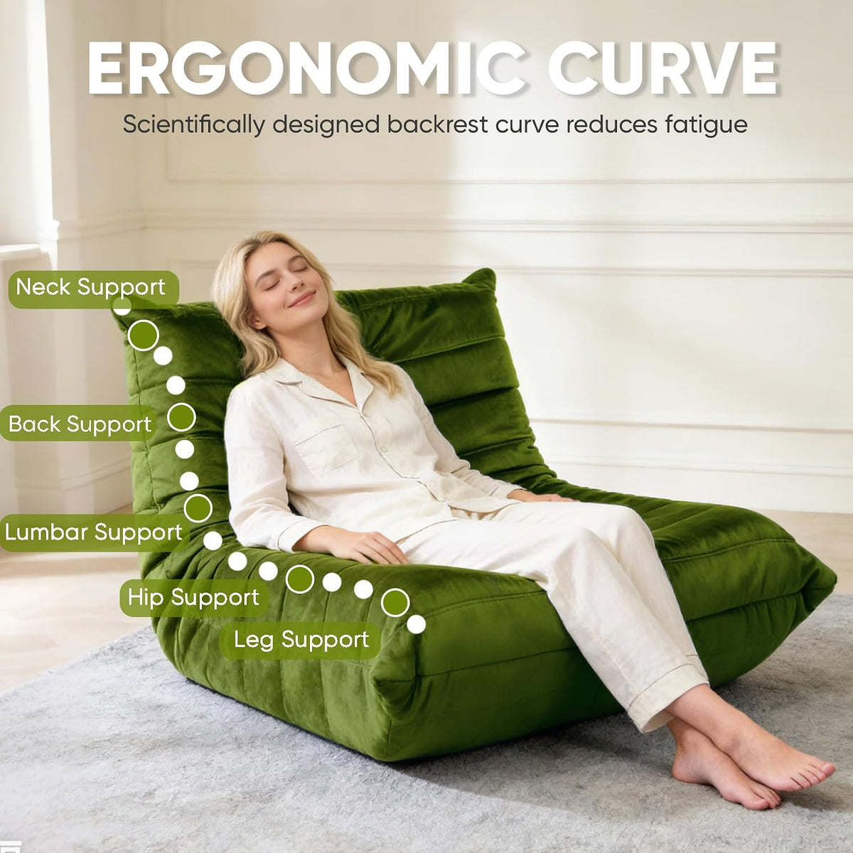Bean Bag Chair for Adults, High-Density Foam, Dutch Velvet, Green