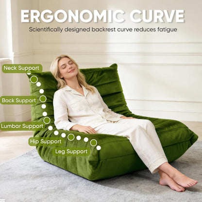 Bean Bag Chair for Adults, High-Density Foam, Dutch Velvet, Green