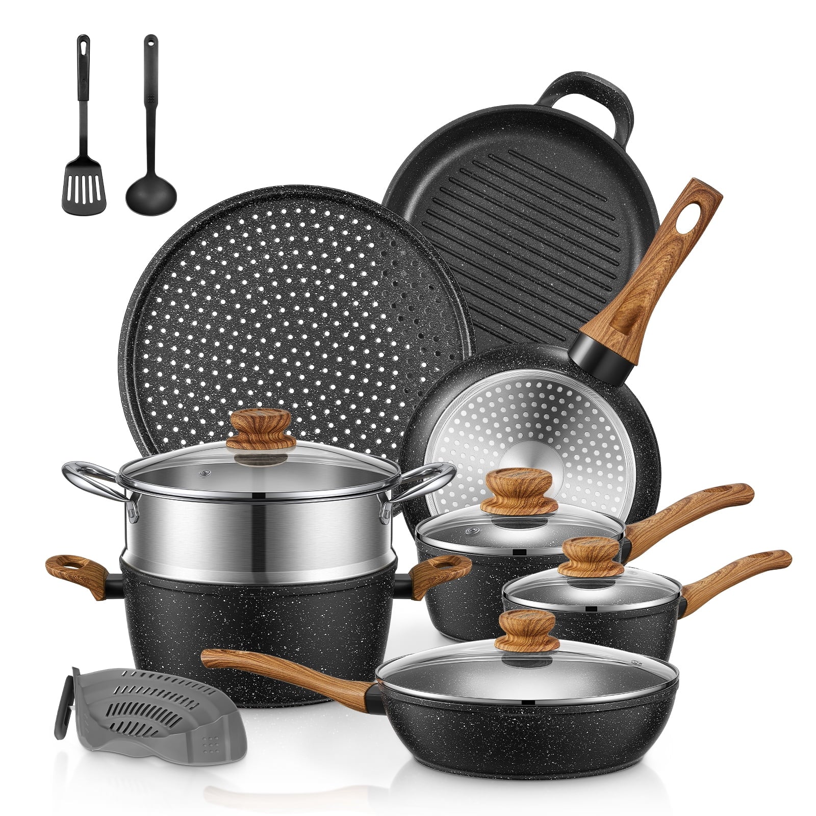 Pots and Pans Set with Lids 15 Pcs, Aluminum Nonstick Induction Cookware Sets