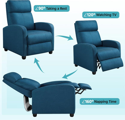 Luxurious Blue Recliner Chair with 3 Adjustable Positions for Ultimate Comfort in Your Living Space