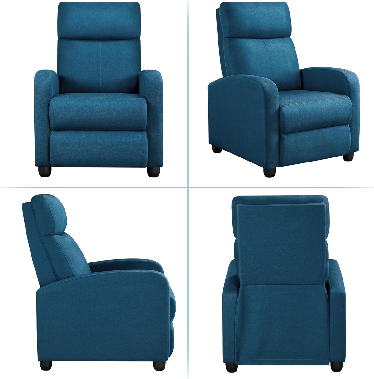 Luxurious Blue Recliner Chair with 3 Adjustable Positions for Ultimate Comfort in Your Living Space