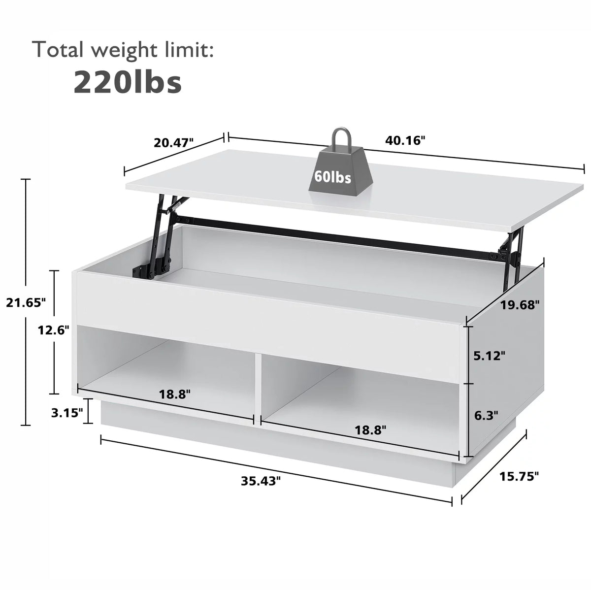 Mesa De Centro Elevable Con Compartimento Oculto, Mesa De Centro Blanca De Alto Brillo, Mesa De Cóctel Elevable Central Para Sala De Estar, Mueble Decorativo